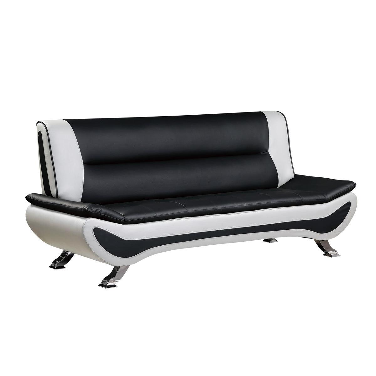 Side view of Veloce Black and White Faux Leather Sofa