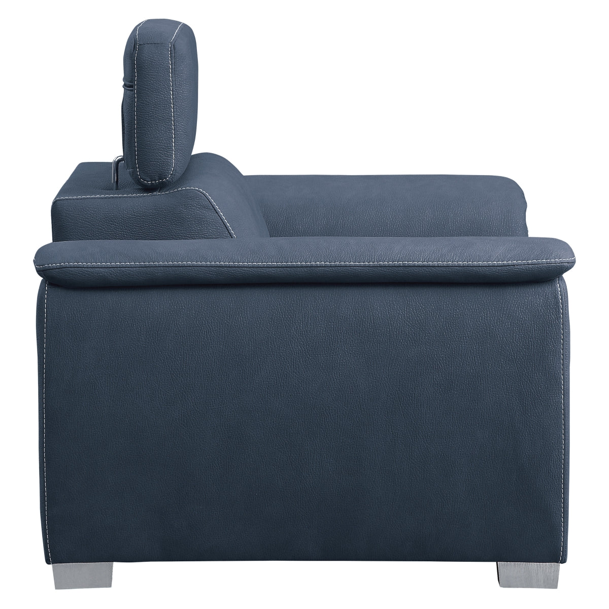 Blue microfiber chair adjustable headrest detail