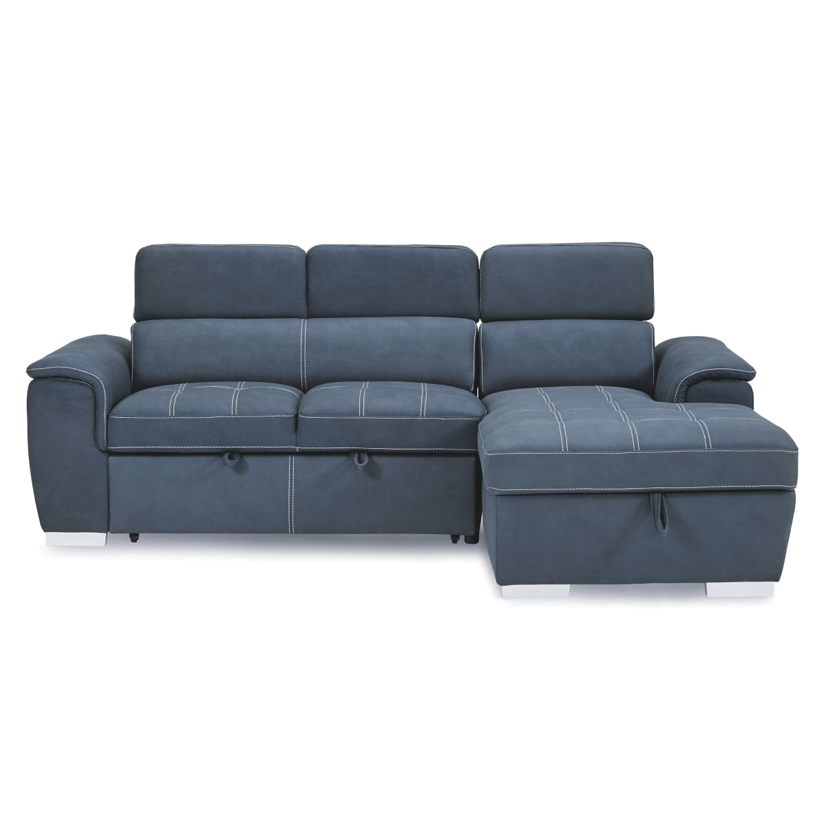 Front view of Ferriday Blue 2-Piece Sectional Sofa with Adjustable Headrests