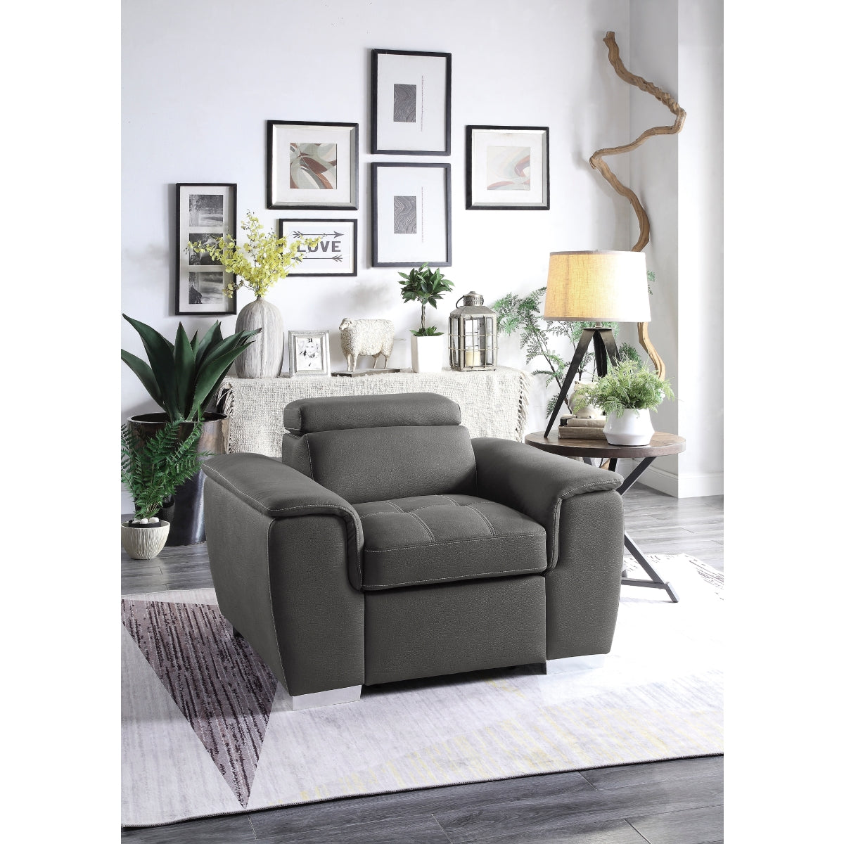 Ferriday Chair side view with visible faux wood finish feet