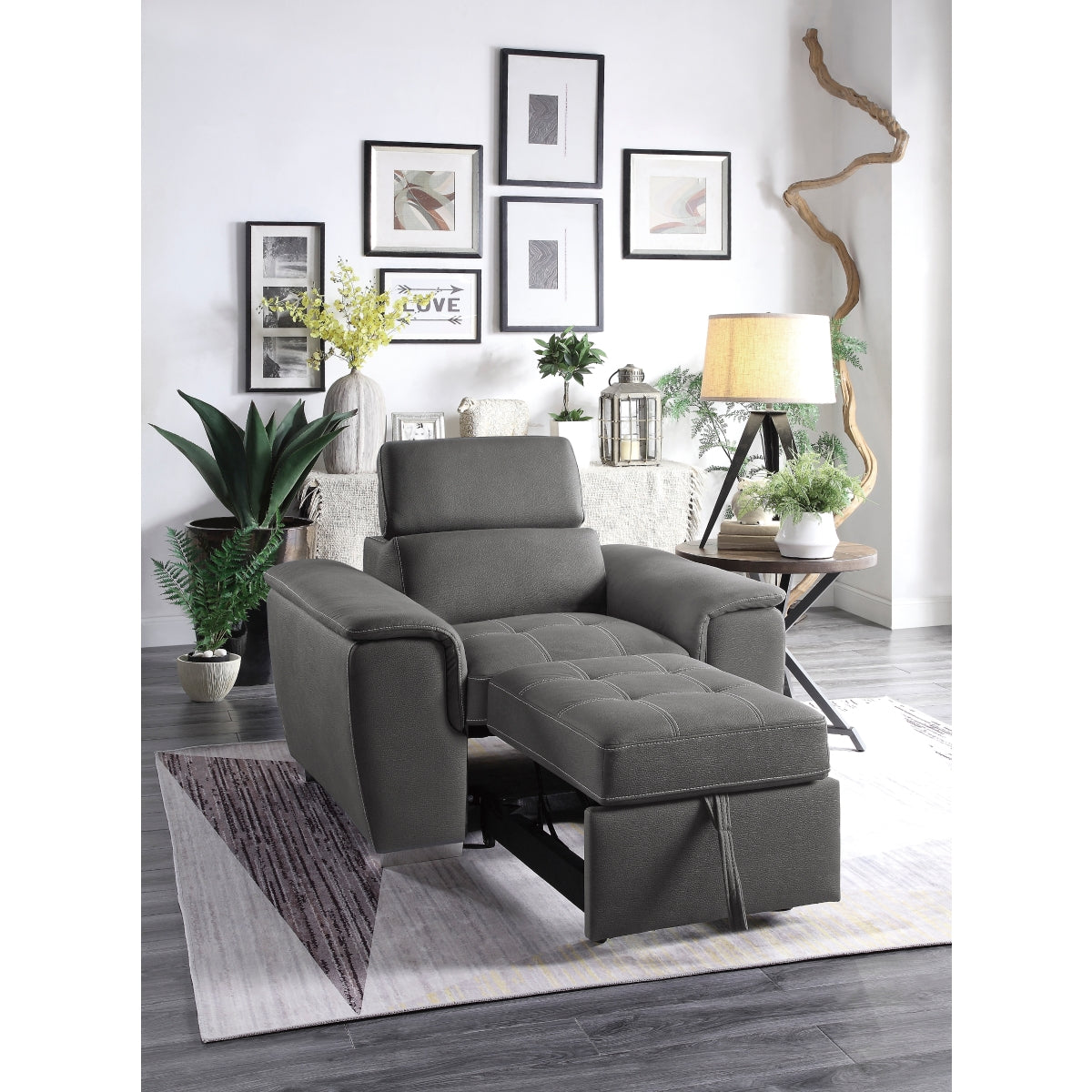 Chair with pull-out ottoman fully extended