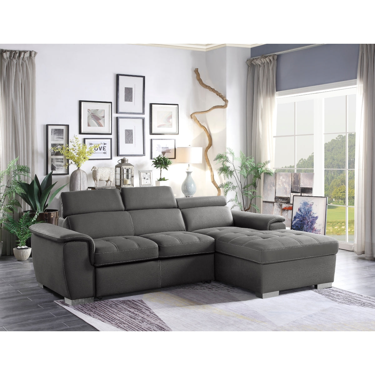 Room setup with Ferriday Gray sectional sofa