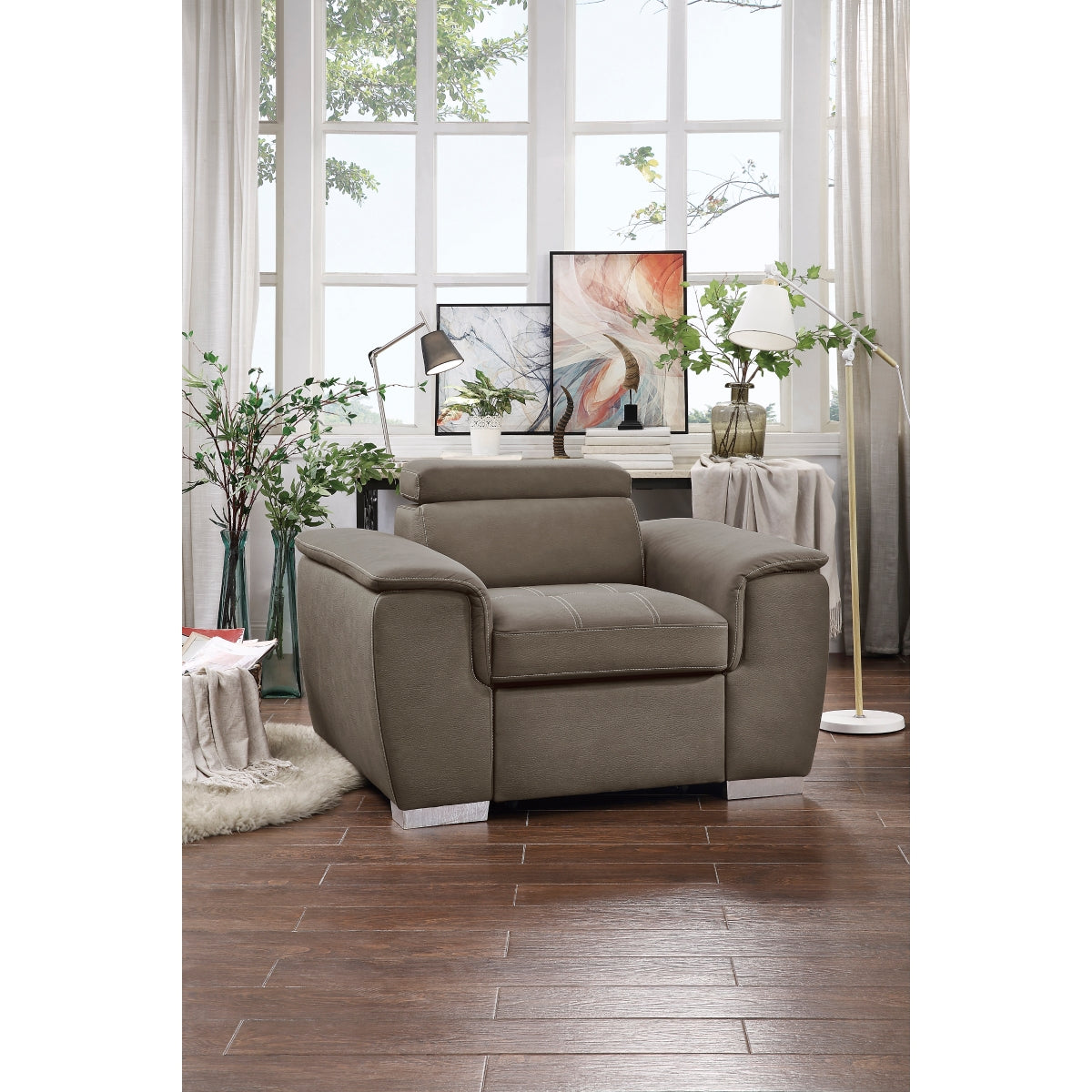 Ferriday chair with exposed faux wood-finish feet