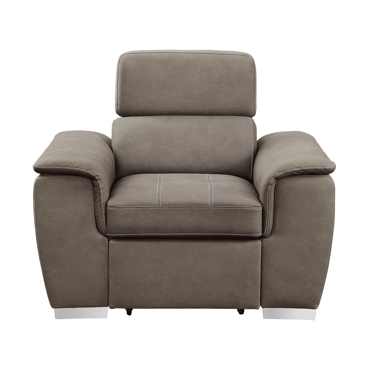 Ferriday taupe microfiber chair with pull-out ottoman, front angle