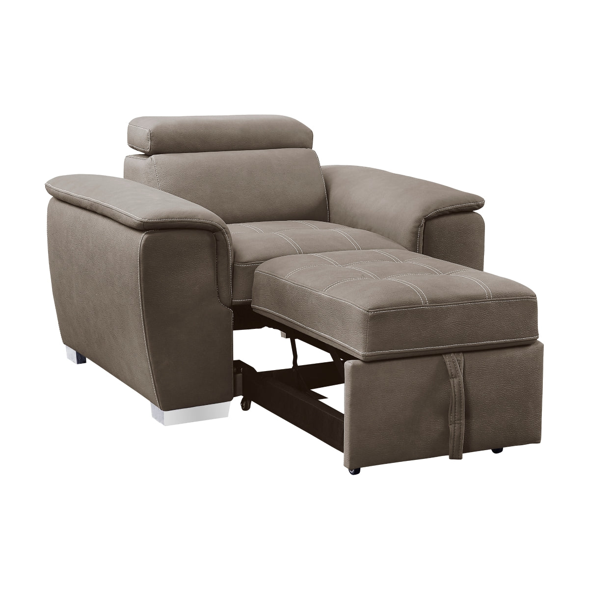 Detail of textured taupe microfiber upholstery