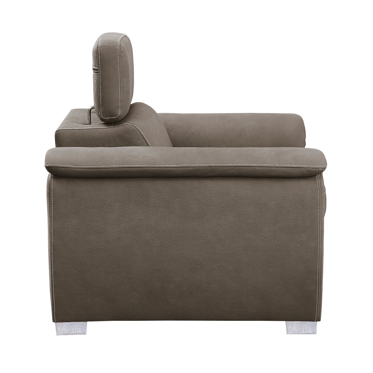 Side view of Ferriday taupe microfiber chair with adjustable headrest