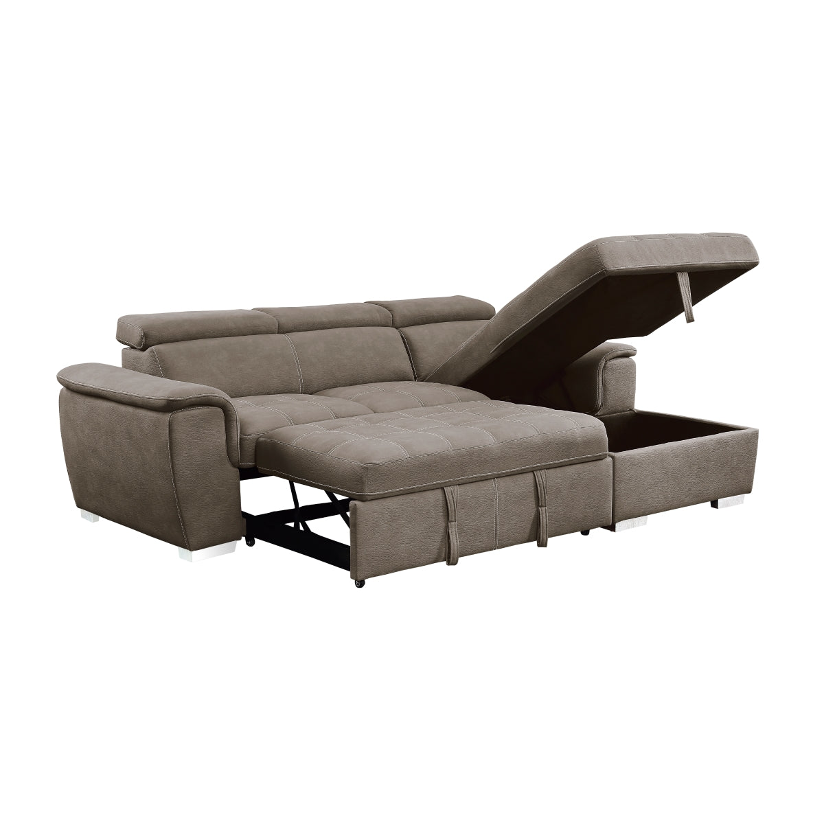 front perspective of Ferriday Taupe Sectional with storage