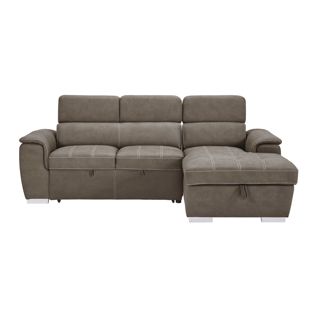 front view of Ferriday Taupe 2-Piece Sectional Sofa with adjustable headrests