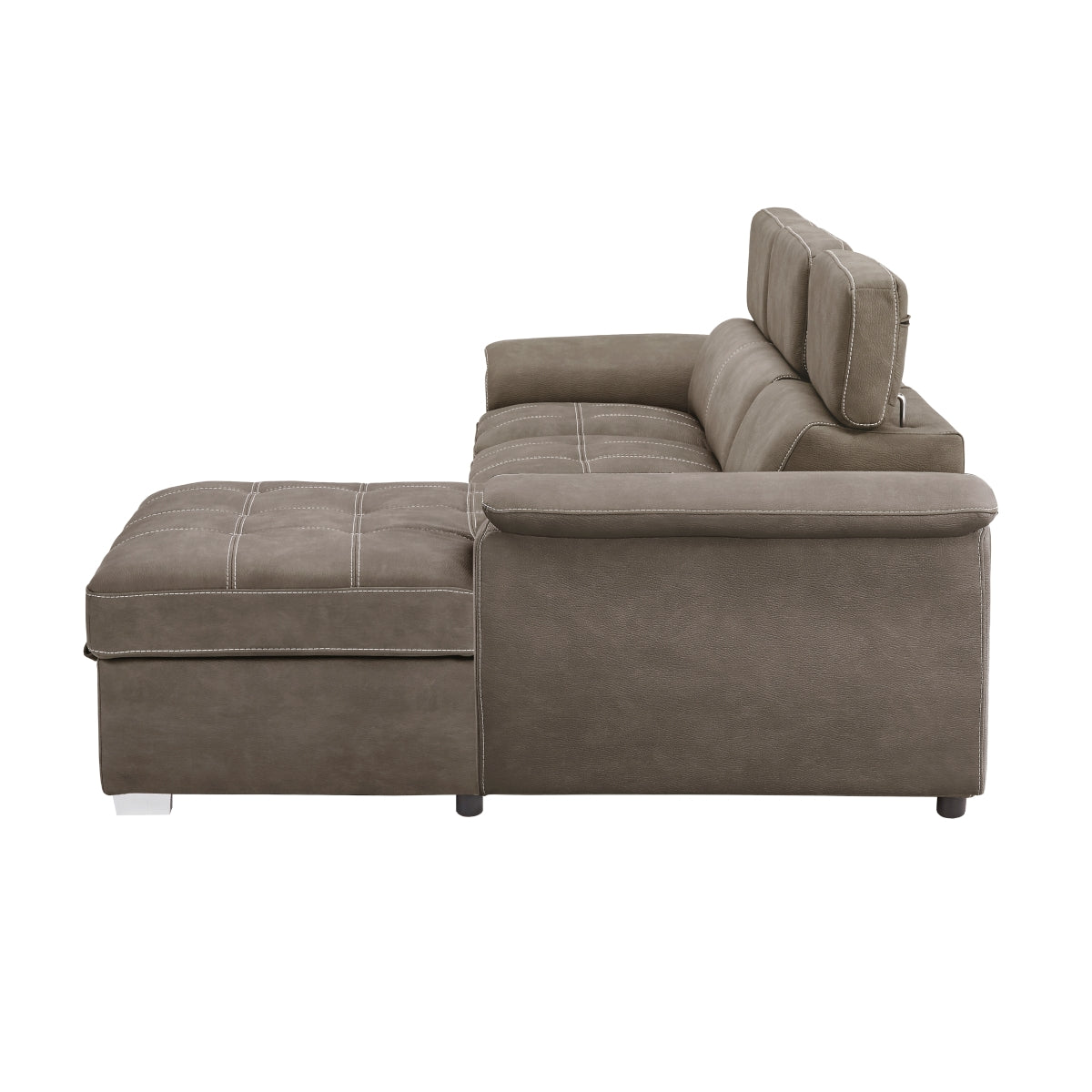 sectional sofa in taupe fabric with pull-out bed extended