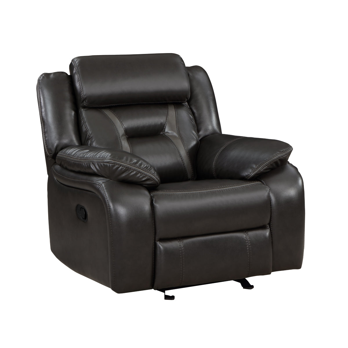 Side view of Amite dark gray glider recliner chair