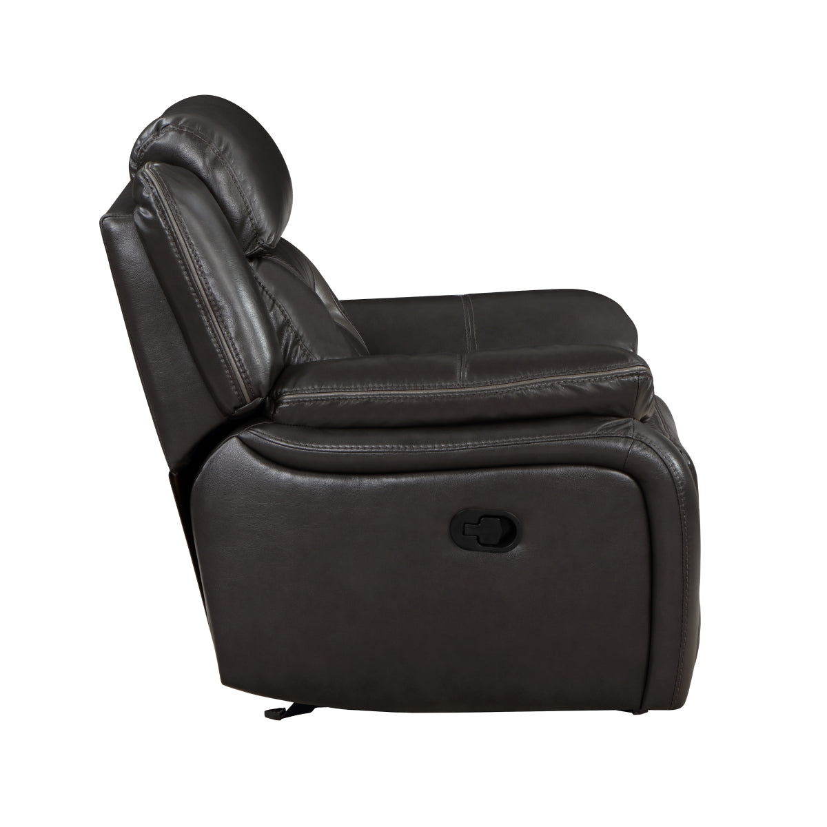 Close-up of dark gray faux leather upholstery