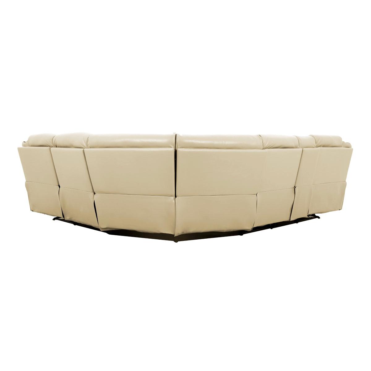 Amite beige sectional with console and recliner close-up