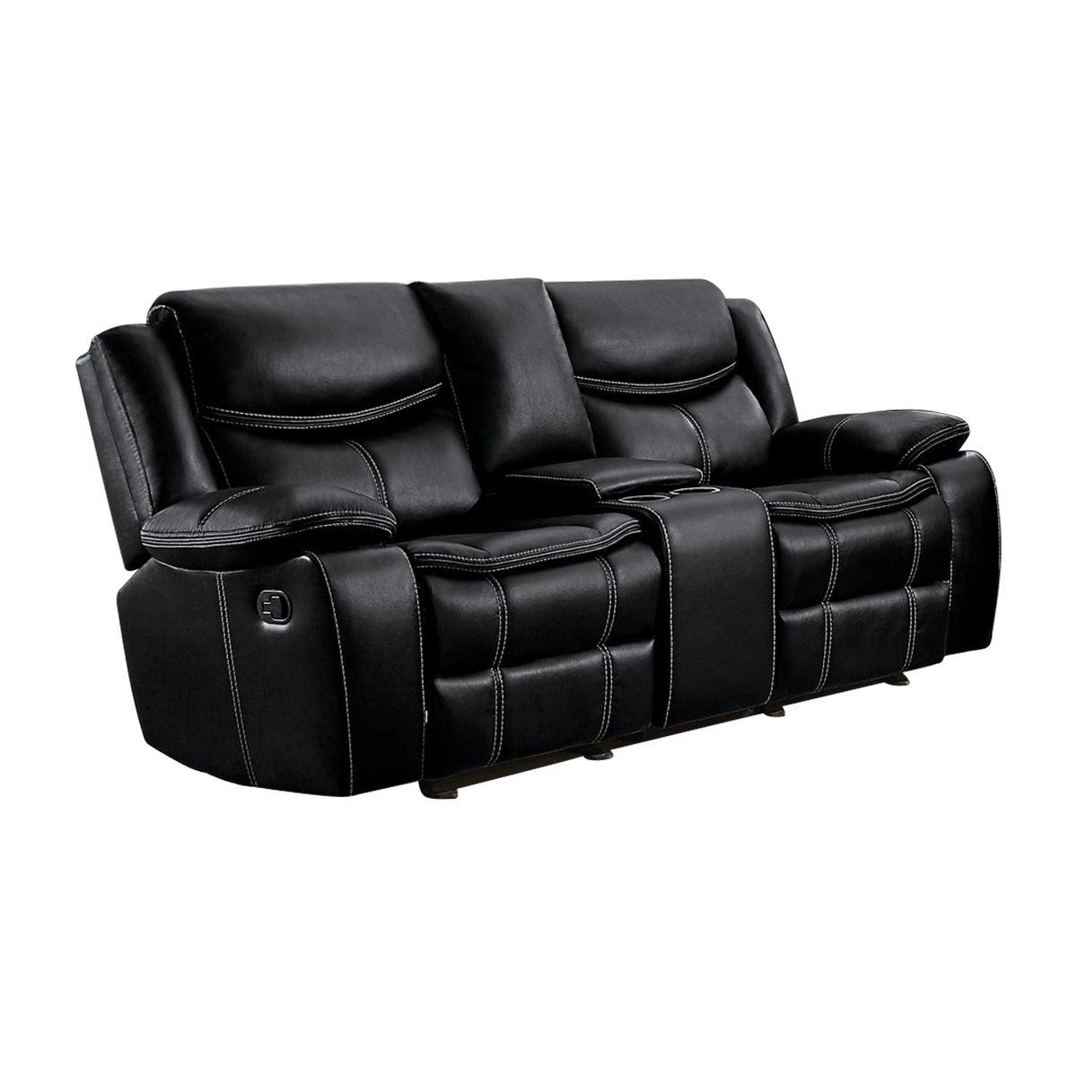 Bastrop Black Faux Leather Double Glider Reclining Loveseat side view