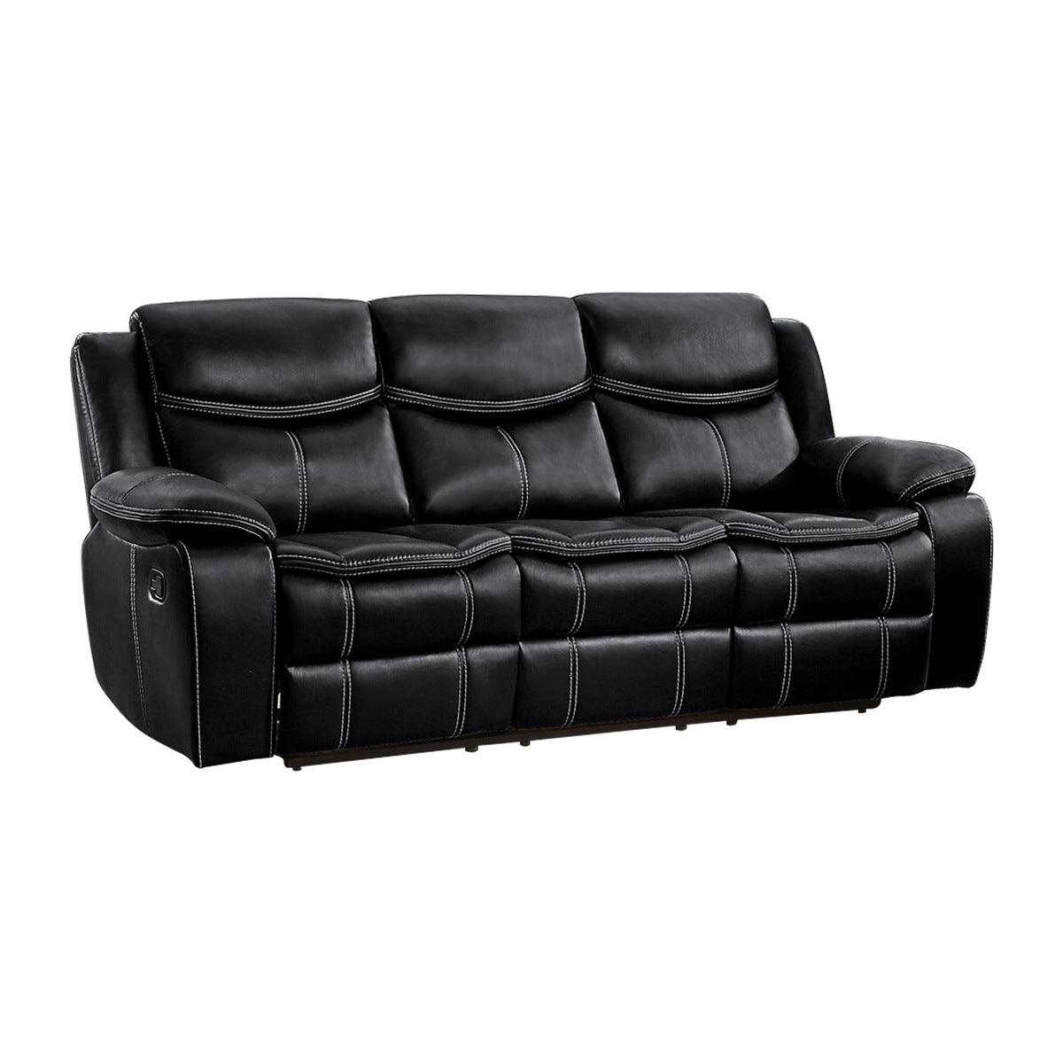 Bastrop Black Faux Leather Double Reclining Sofa side view