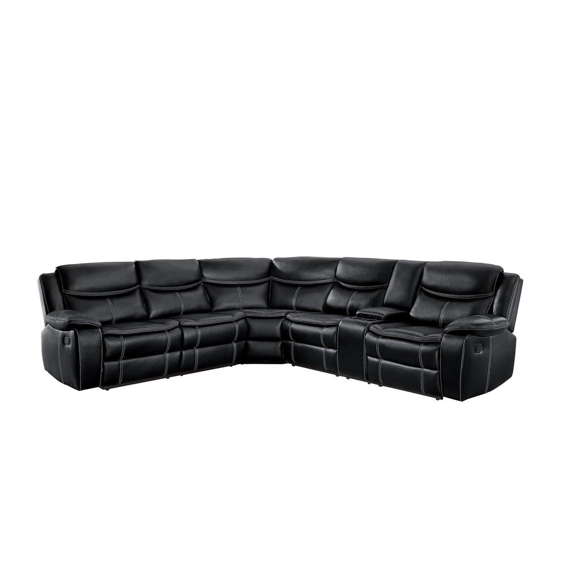 Main view of Bastrop Black Faux Leather 3-Piece Sectional Sofa with Right Console