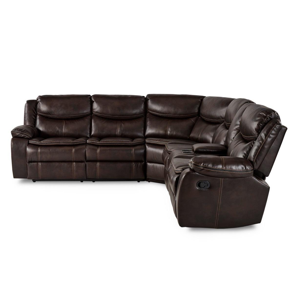 Detail view of faux leather upholstery on Bastrop sectional