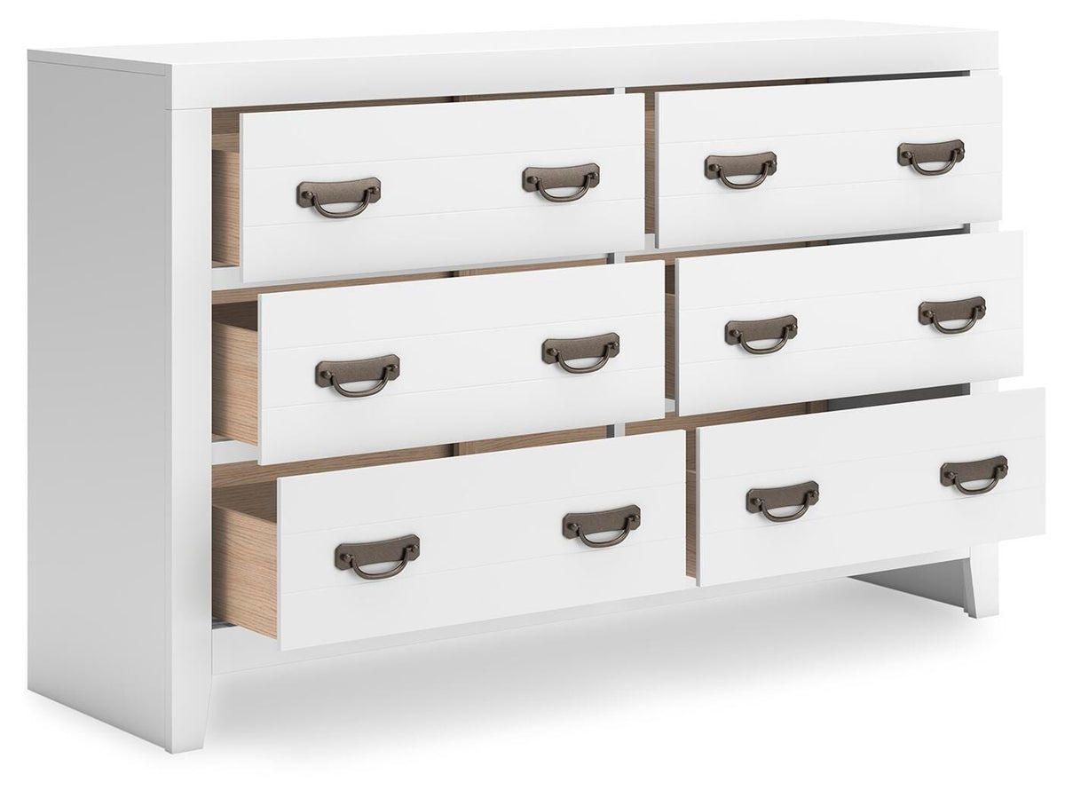 Binterglen White 6-Drawer Dresser — angled view