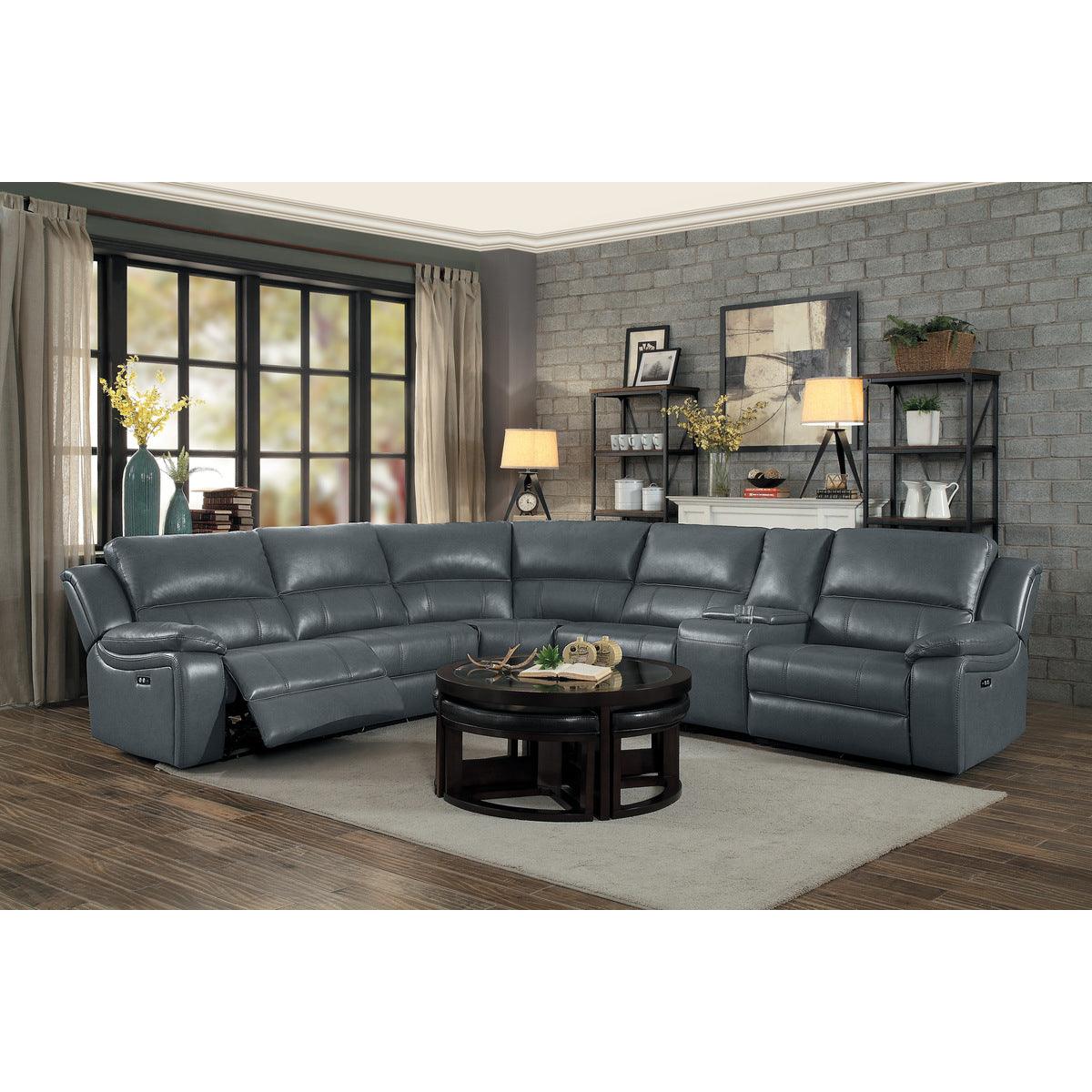 Close-up of premium gray faux leather upholstery on Falun sectional