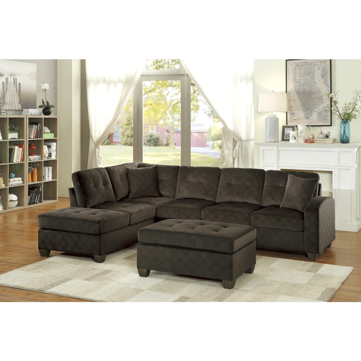 Top view of chocolate microfiber fabric tufted ottoman