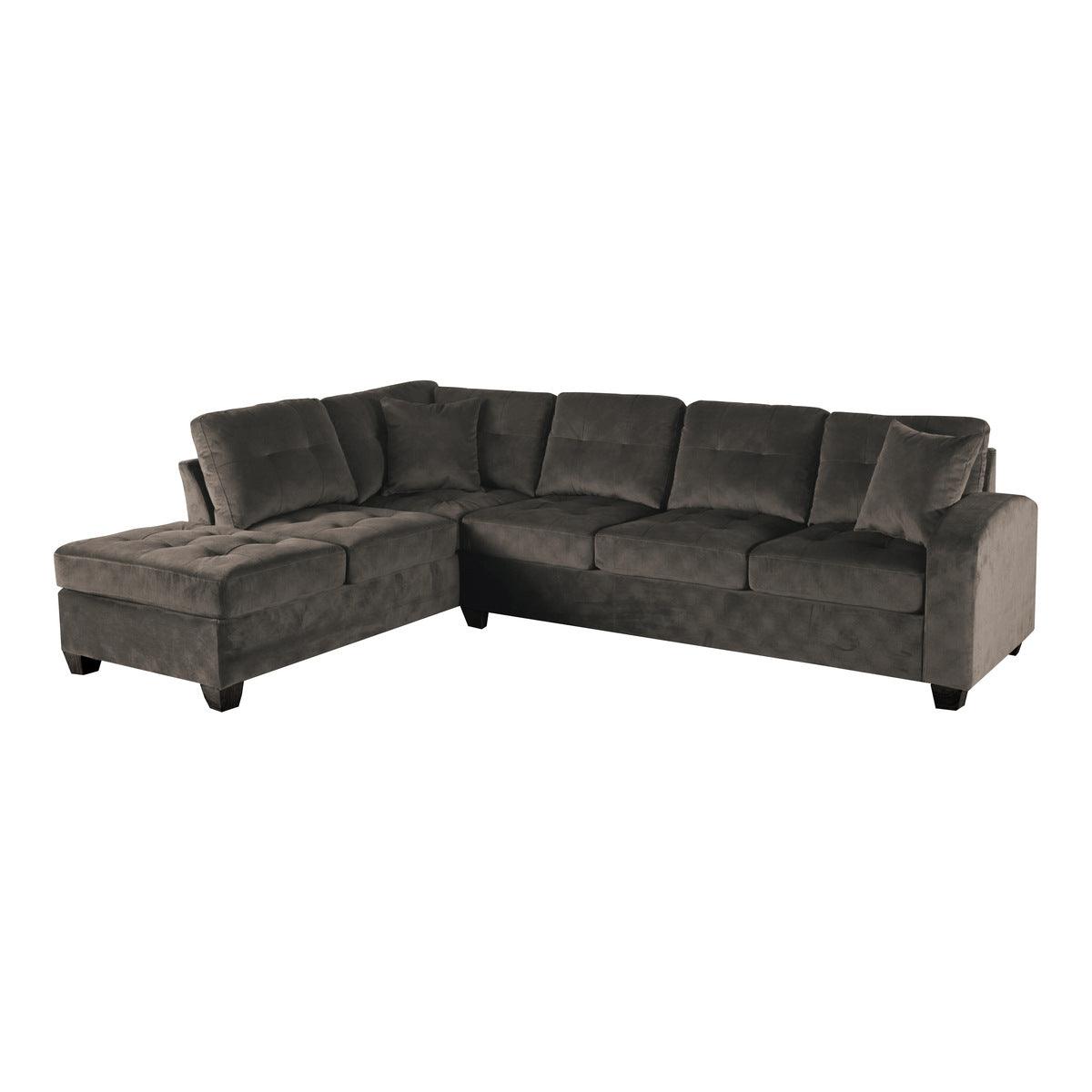 Emilio sectional sofa main front view showing chocolate velvet upholstery