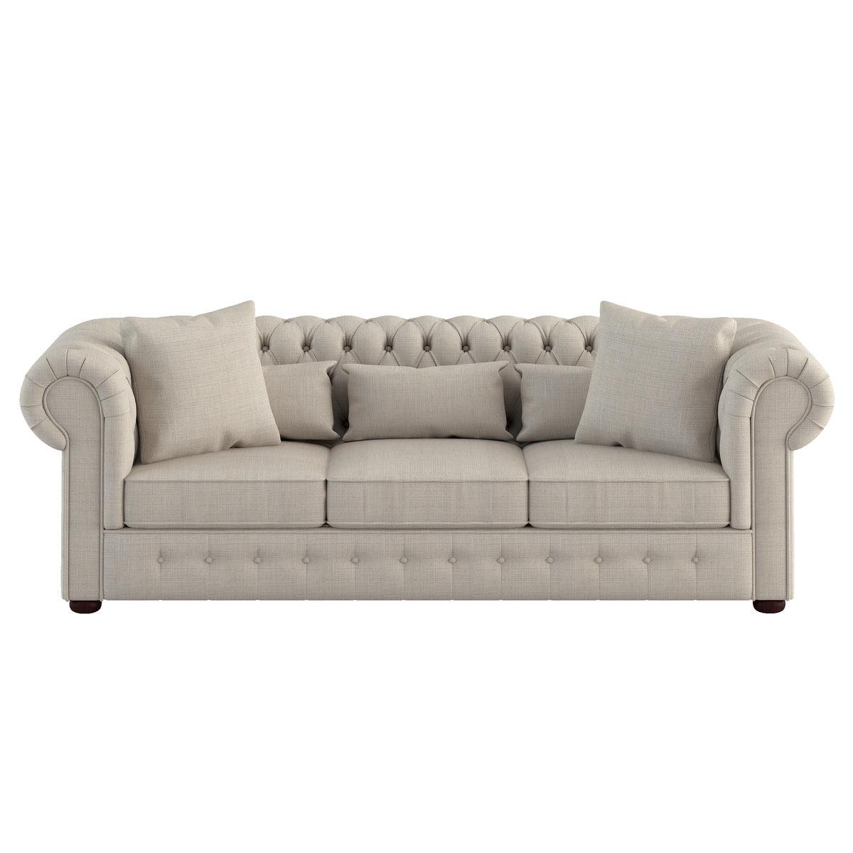 Savonburg Beige Solid Wood And Plywood Textured Fabric Upholstered Tufted Sofa - Ella Furniture