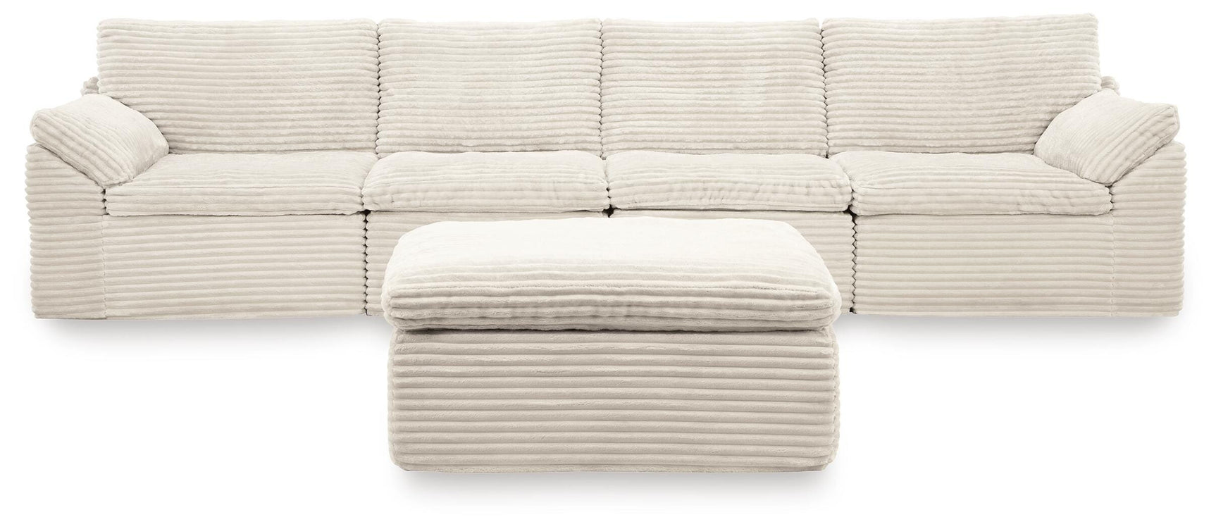 Side view of Fannin Ivory 4-Piece Sectional Sofa with Ottoman