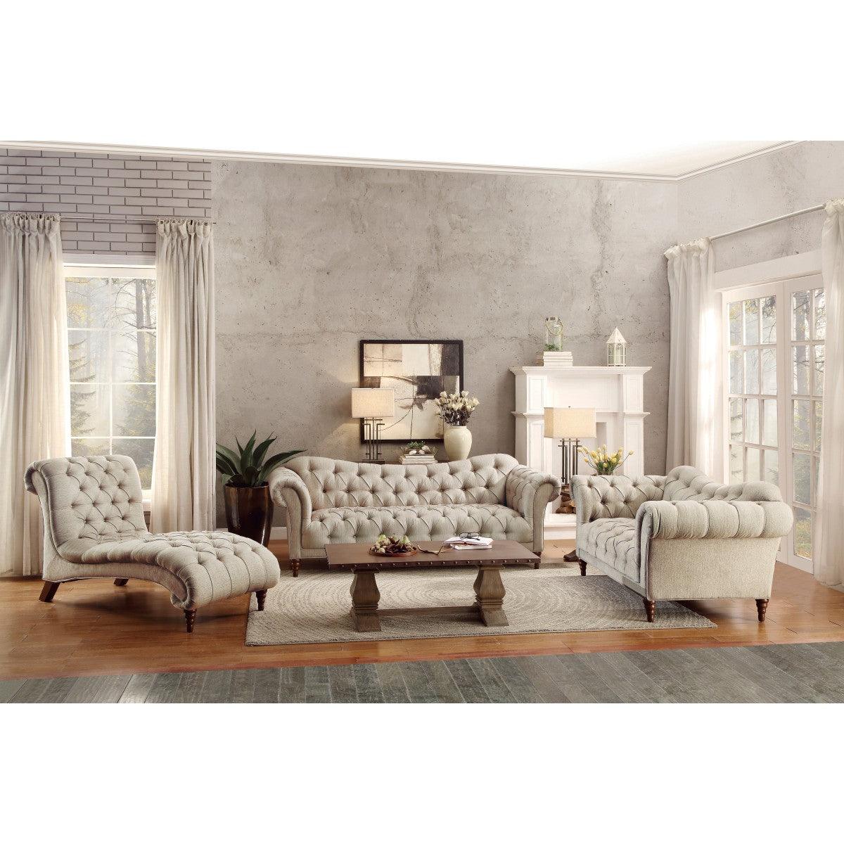 St.Claire Brown Tufted Fabric Sofa angled side view
