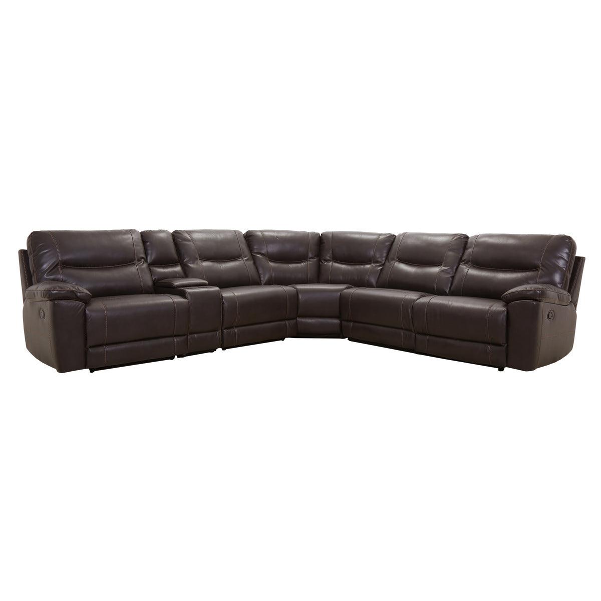 Columbus Brown Faux Leather 6-Piece Modular Reclining Sectional front angle view