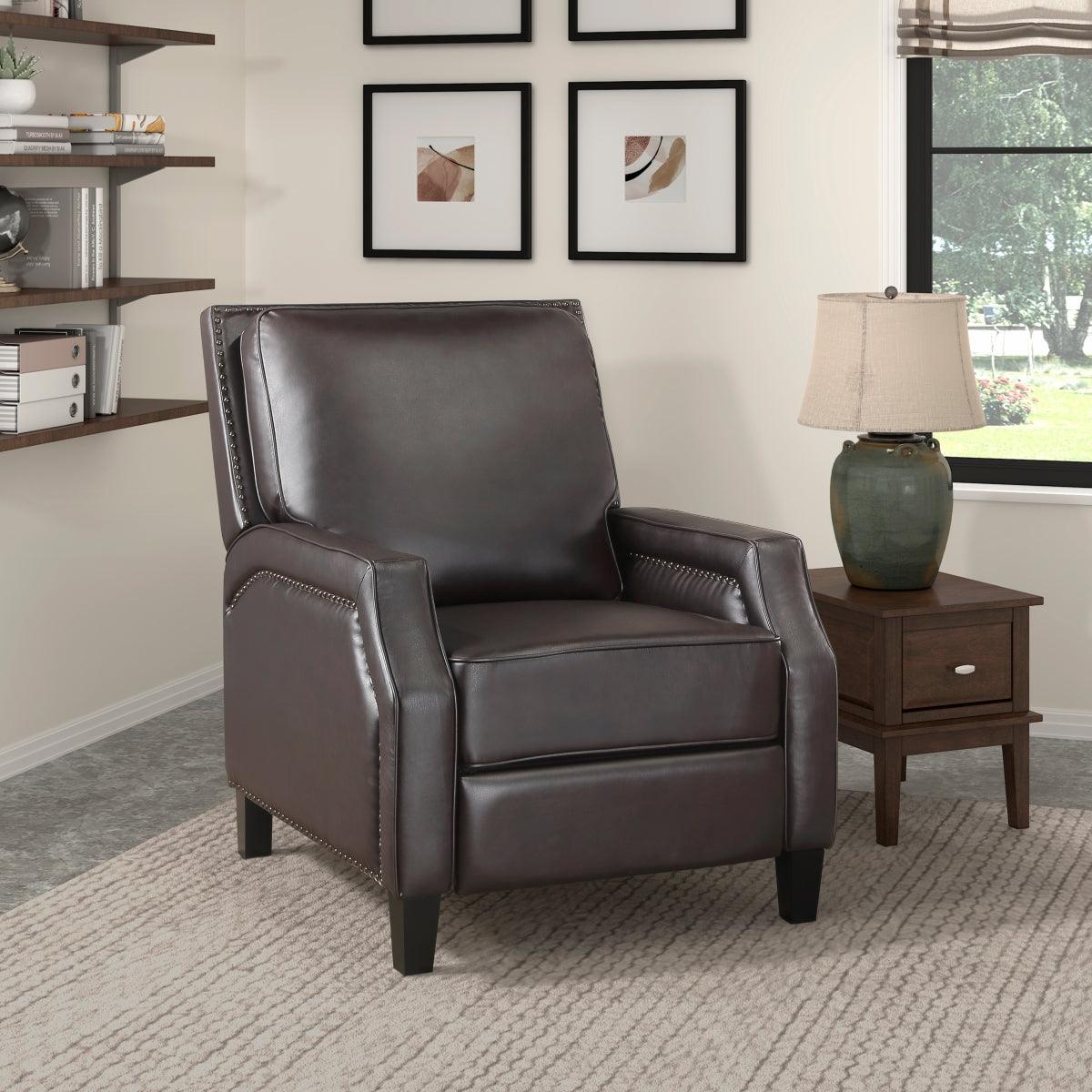 Exposed black wood feet on Berenson Recliner