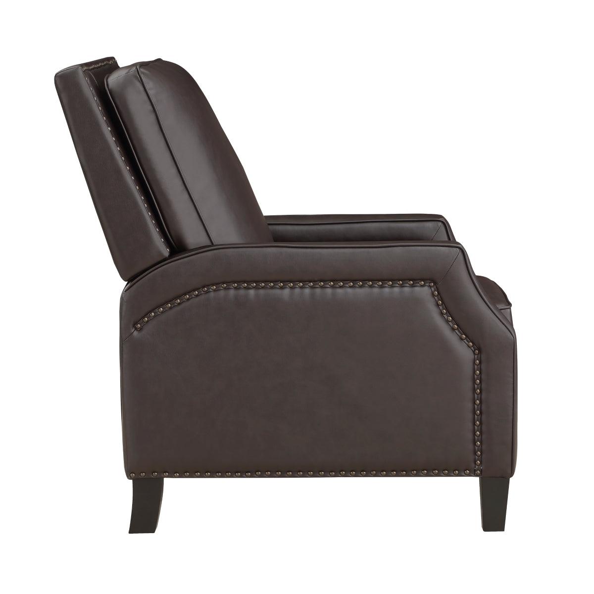 Side view of Berenson Dark Brown Faux Leather Recliner Chair