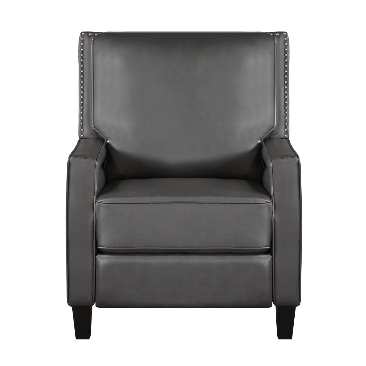 Berenson Gray Recliner Chair in Gray Faux Leather front view