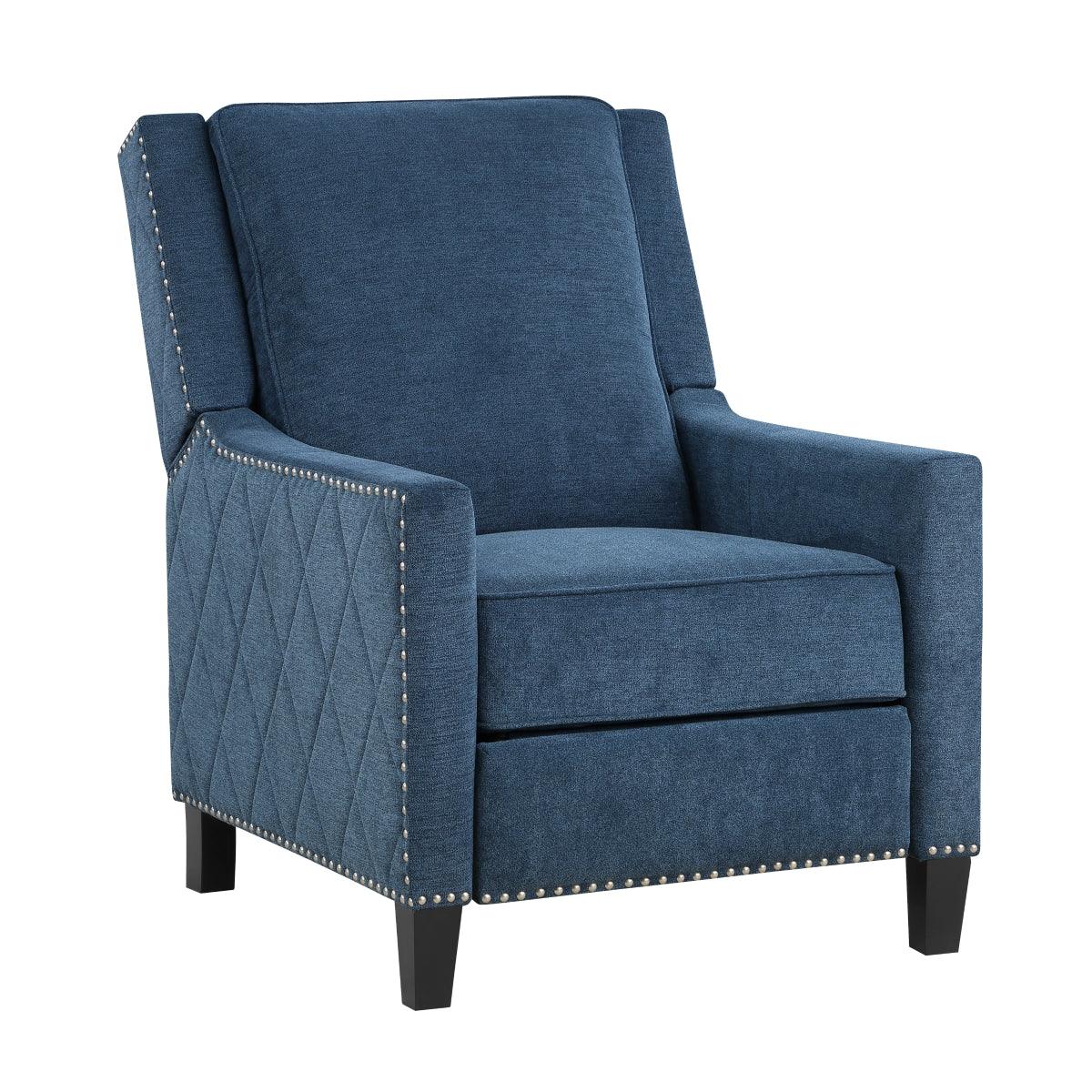 Banks Blue Recliner side view showing upholstery