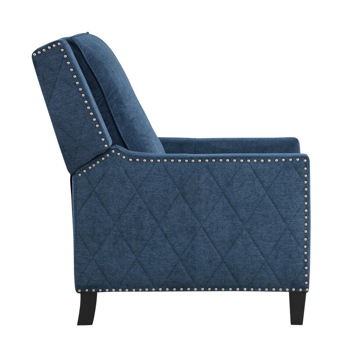 Banks Blue Recliner partially reclined position