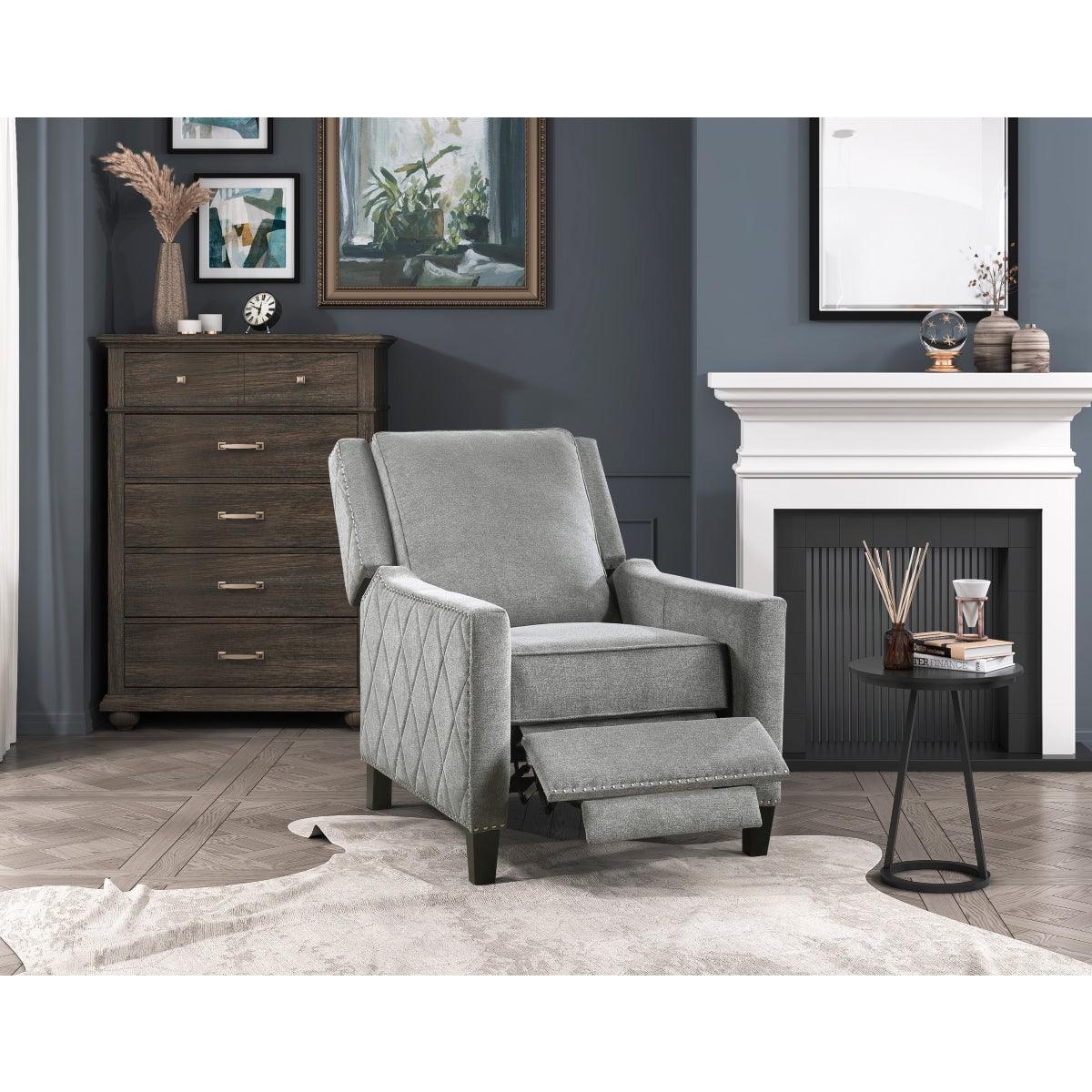Banks gray fabric reclining chair angled right side