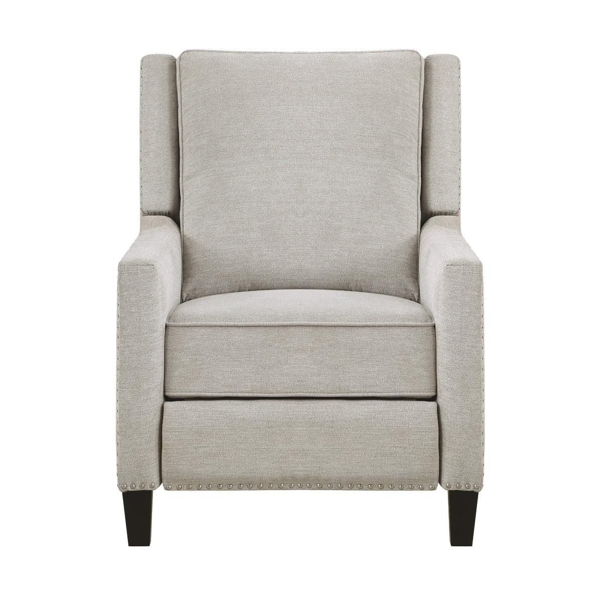 Front view of Banks Sand Push Back Reclining Chair in sand fabric