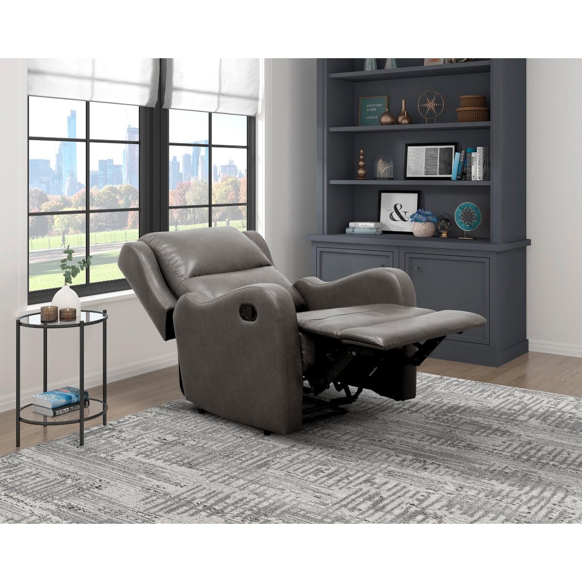 Durant Gray Faux Leather Recliner Chair opened recliner