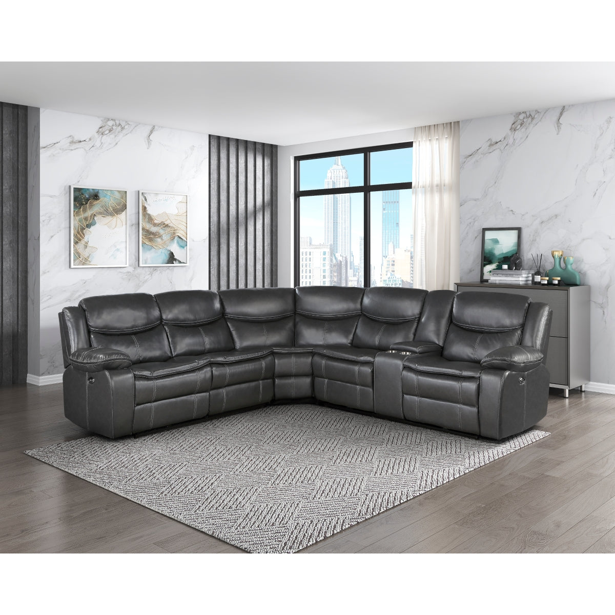 Dark gray upholstery fabric swatch for Fargo sectional