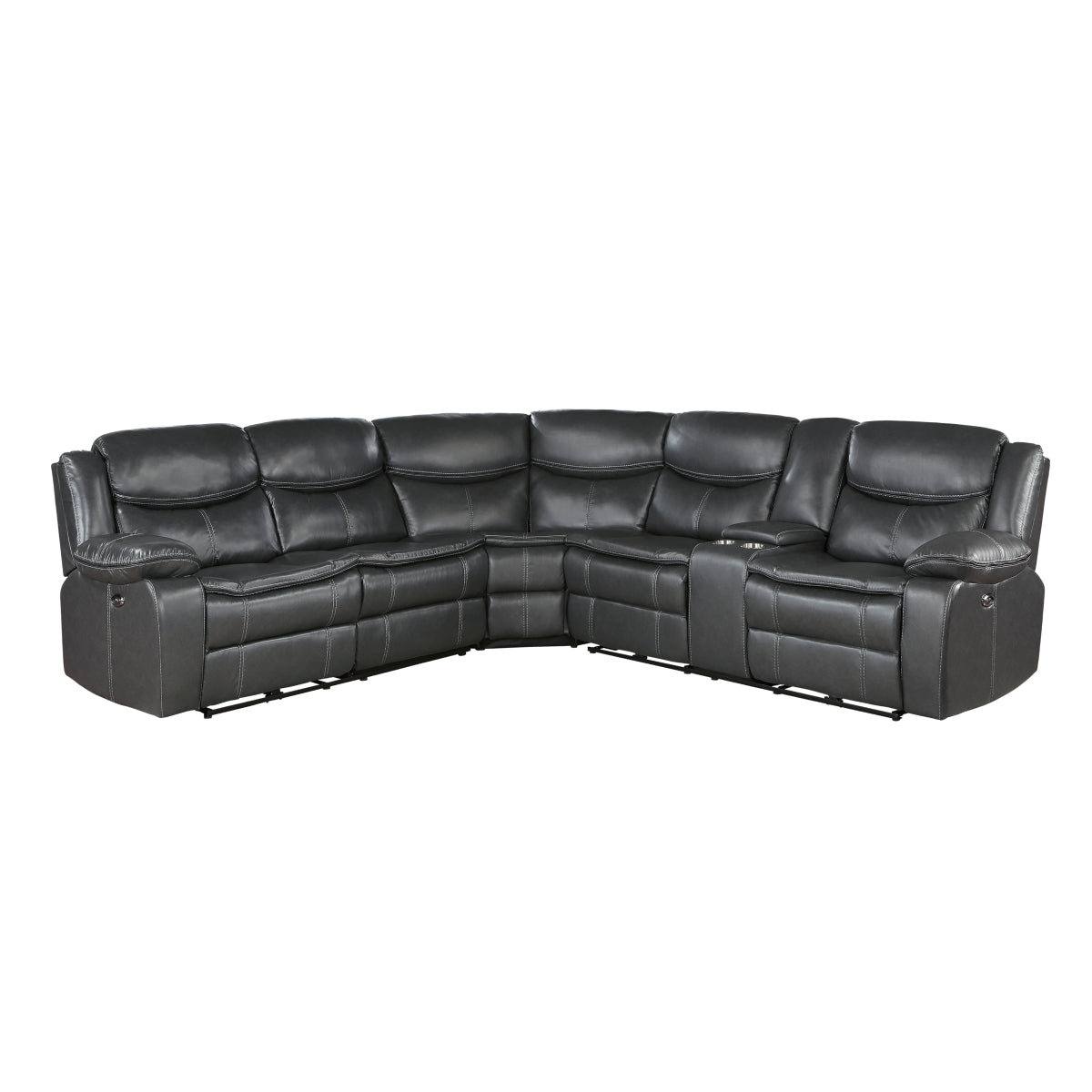 Fargo dark gray 3-piece power reclining sectional with right console, front angle