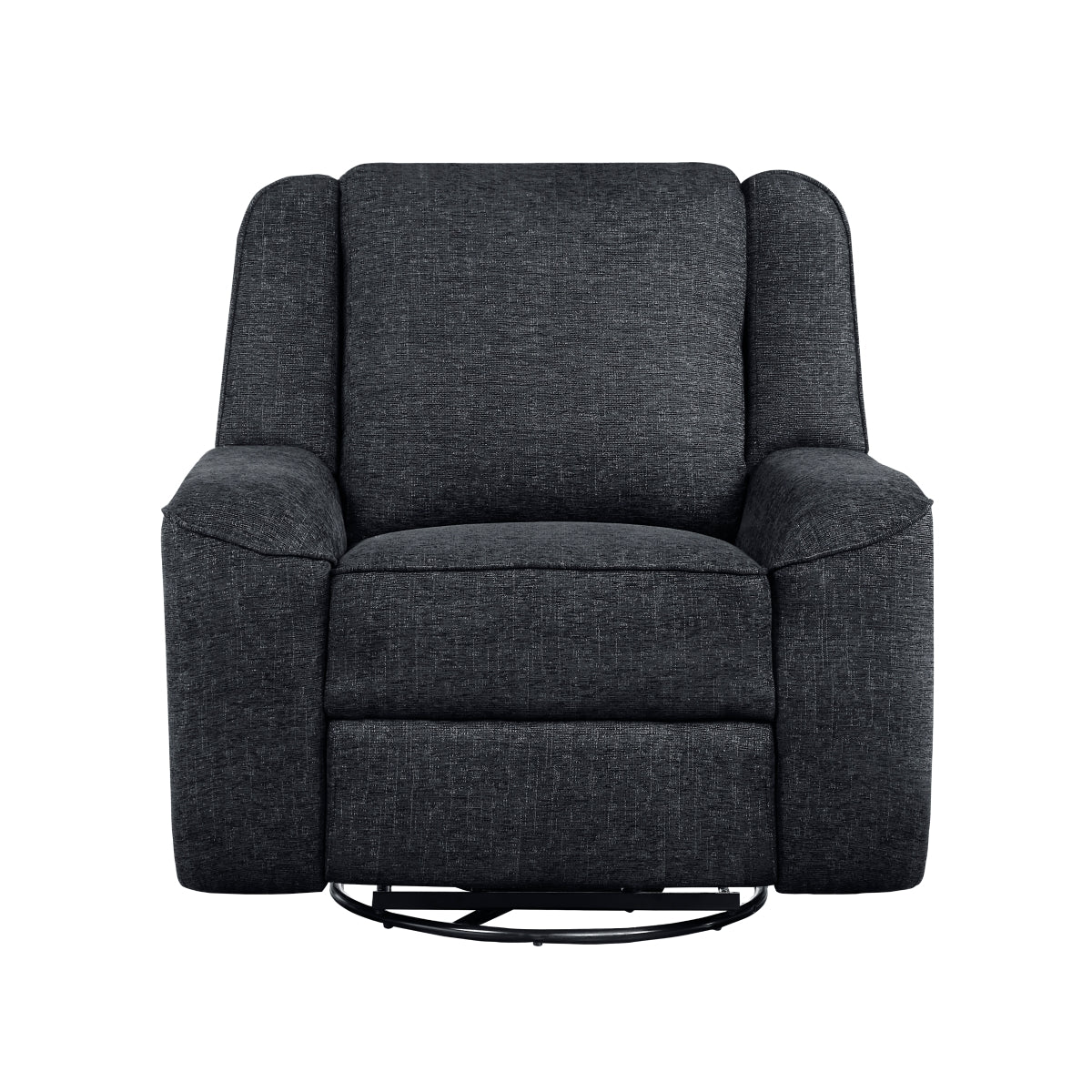 Monterey ebony chenille swivel reclining chair front angle
