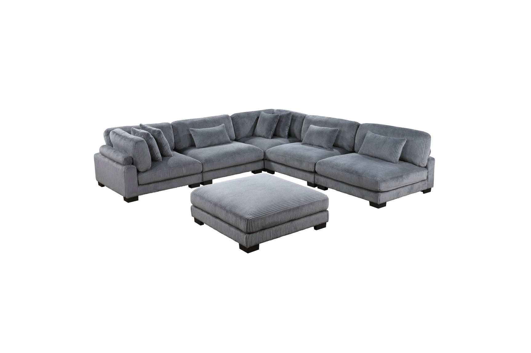 Living room view with Traverse Gray Corduroy Sectional Sofa