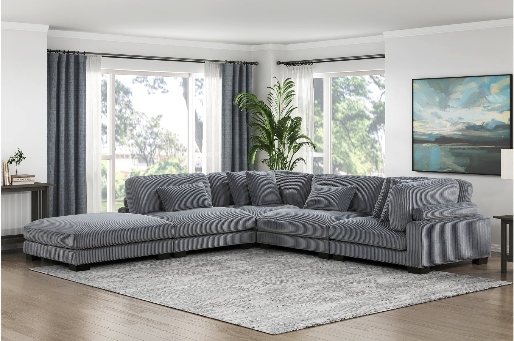Traverse Gray Corduroy Fabric Sectional Sofa main view
