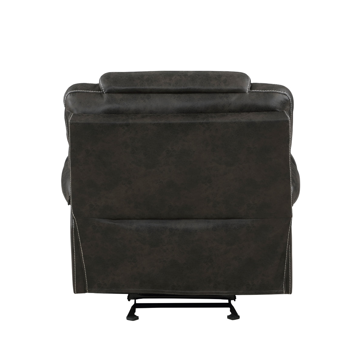 Fully reclined Gainesville Glider Recliner Chair in chocolate microfiber
