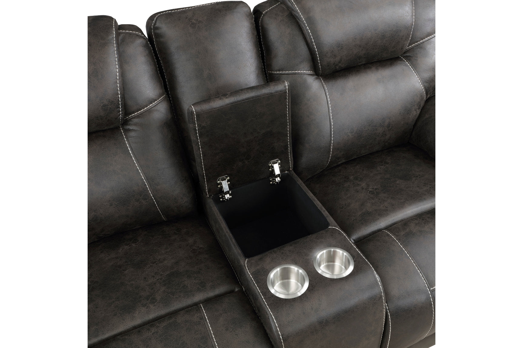 Gainesville Chocolate Reclining Set sofa angled view