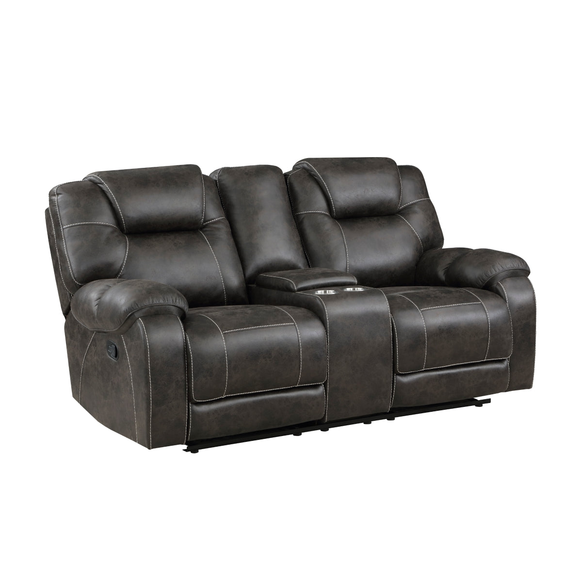 Chocolate microfiber reclining loveseat side view