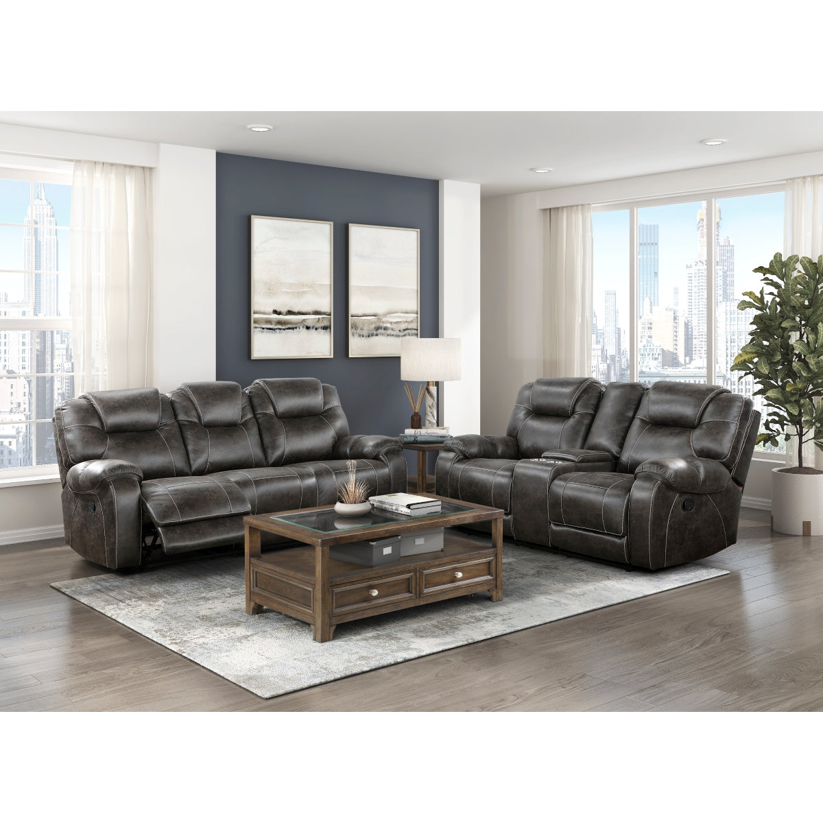 Sofa shown reclined position with extended footrest