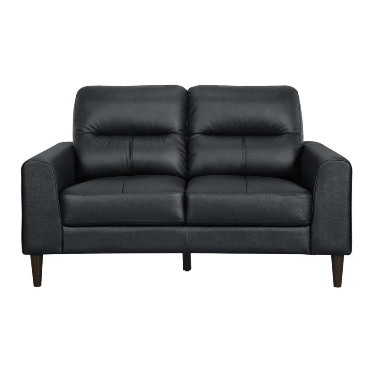 Lewes Black Leather Loveseat angled side view