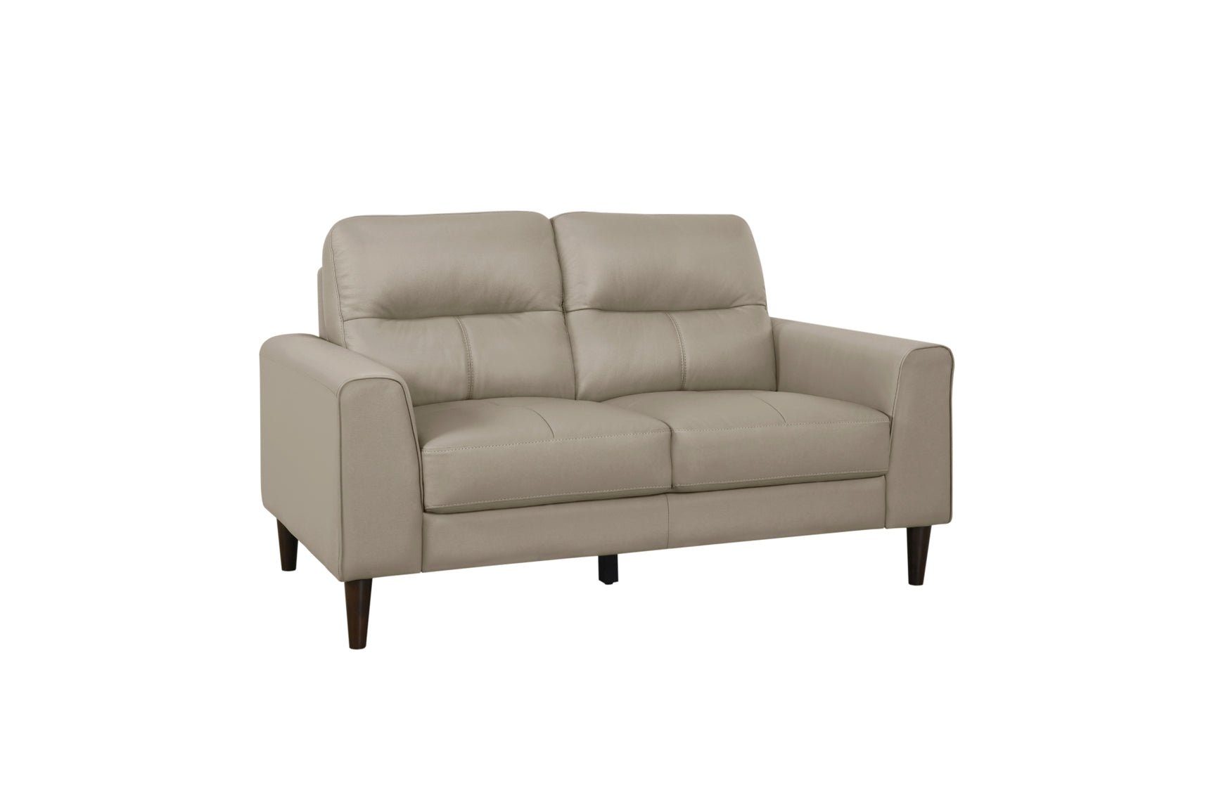 Front view of Lewes Latte Faux Leather Love Seat