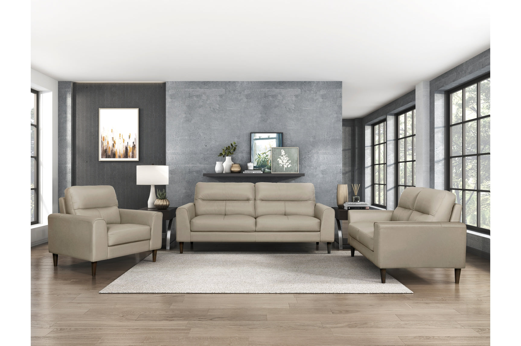 Lewes Latte Faux Leather Living Room Set side view