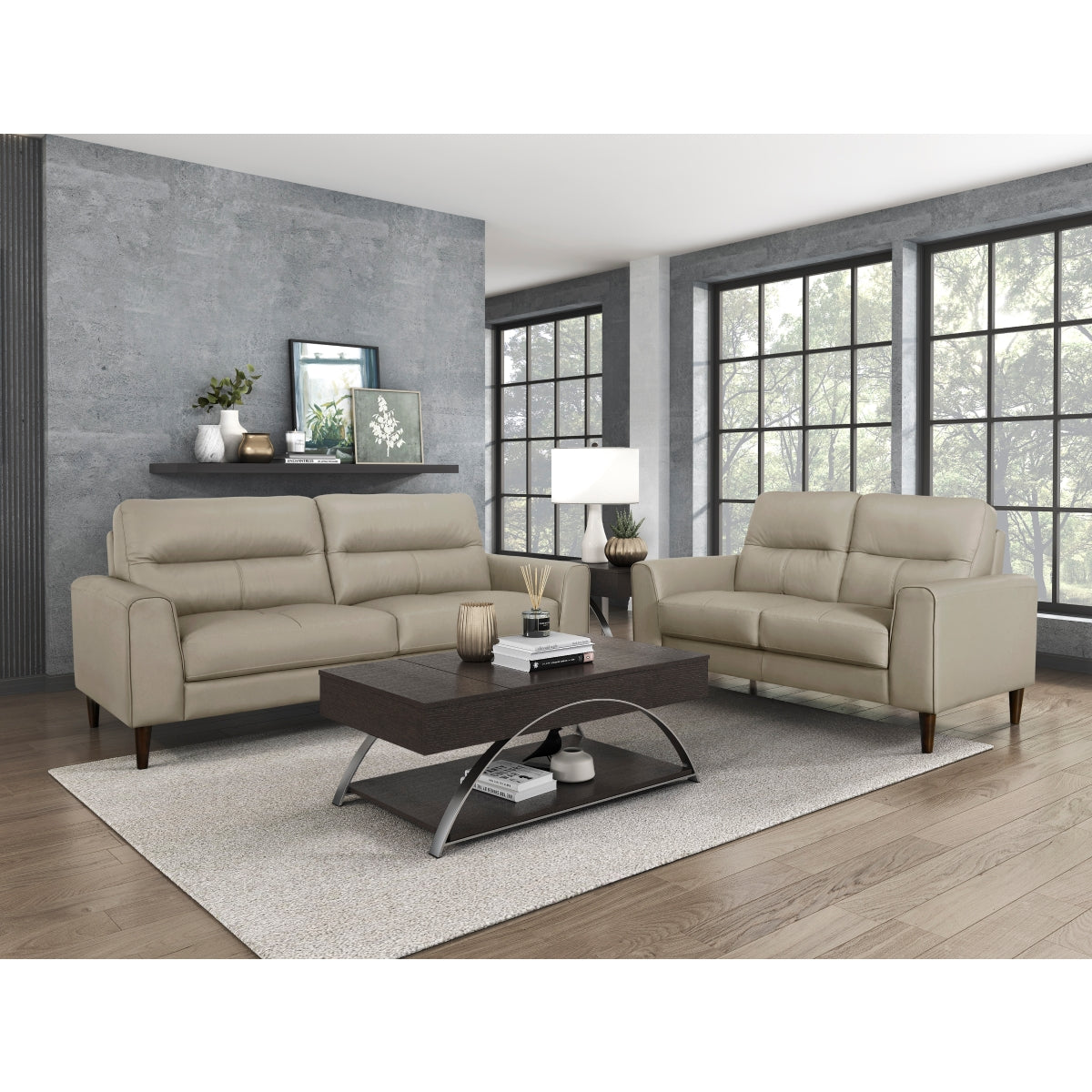 Lewes Latte Leather Sofa angled main view