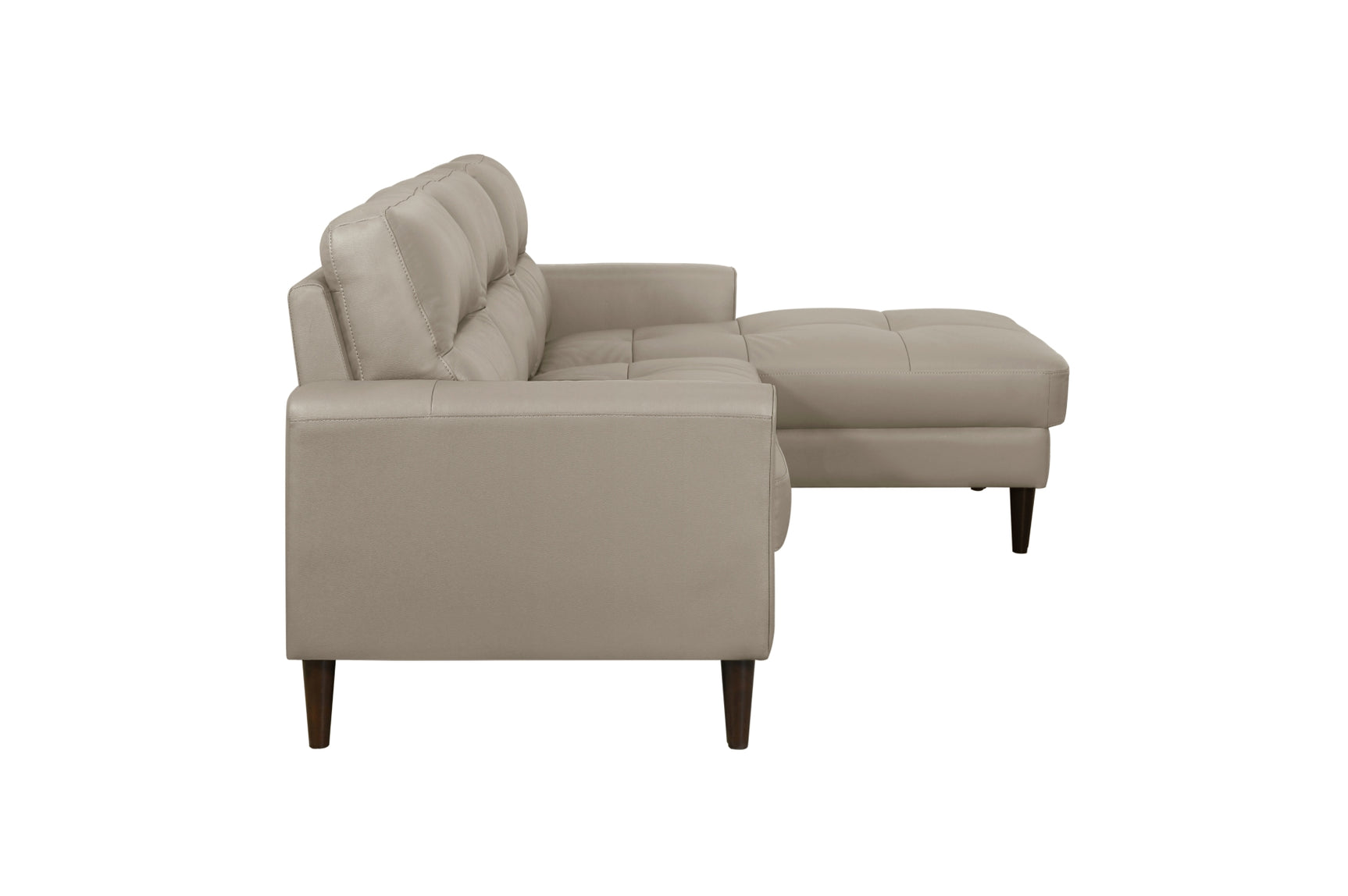 living room with Lewes Latte leather sectional sofa